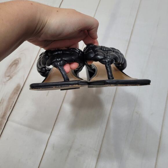 Marc Fisher Norsa braided leather black block heel shoes Flip flop - Picture 2 of 8